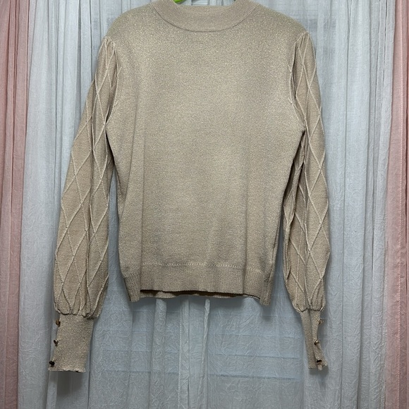 Nanette Lepore Large Metallic Mockneck Sweater in champagne Item# 9G - Picture 3 of 8